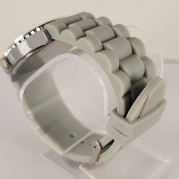 Silver Cross Watch with Rhinestone Bezel and Gray Silicone Strap Religious - Picture 3 of 15